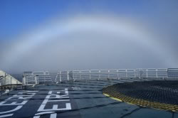 a rainbow in the fog