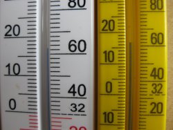 close-up view of two thermometers